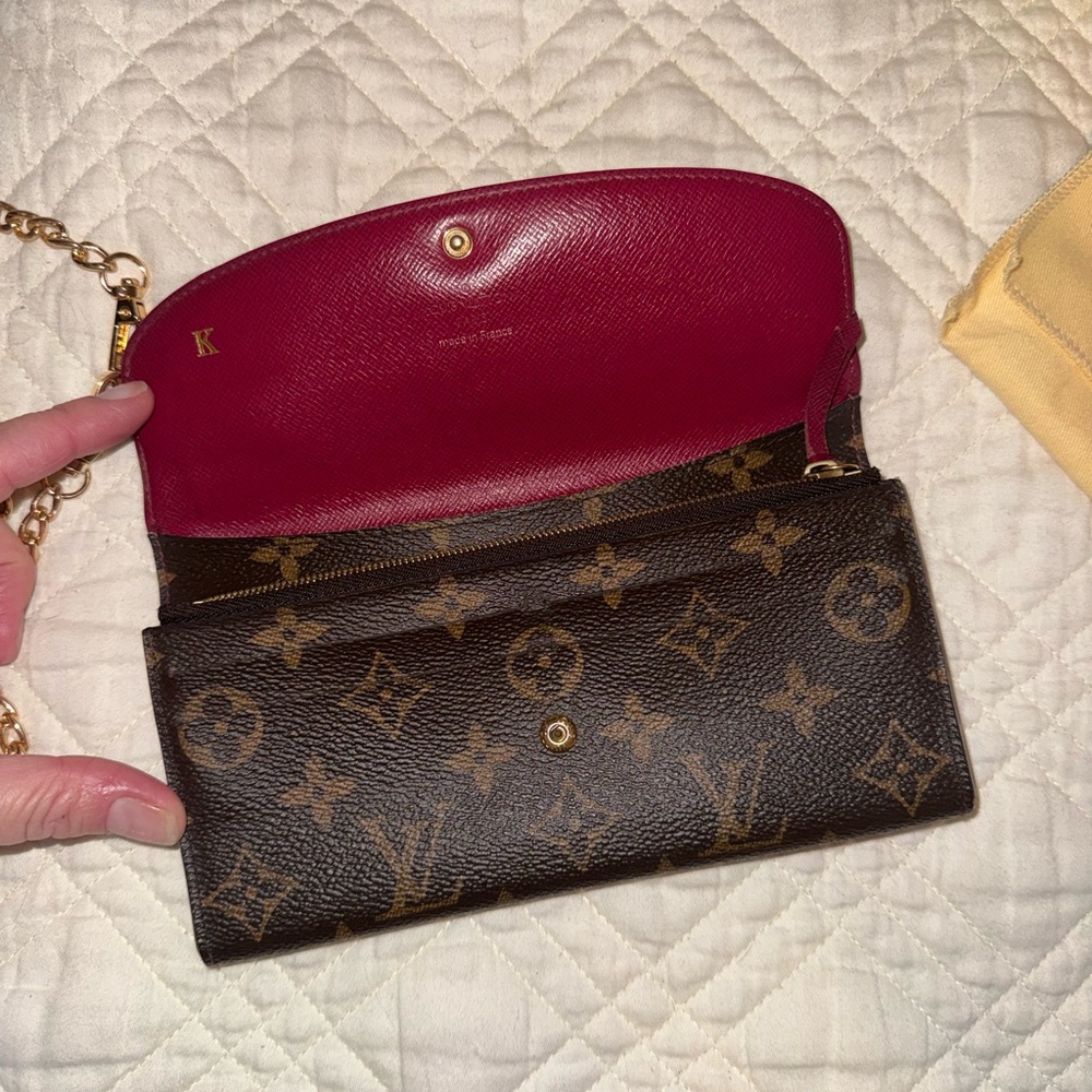 Authentic Louis Vuitton Brown and Red Monogram Clutch Wallet